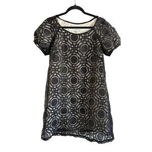 CHRISTOPHER DEANE Black Silk Puff Sleeve Mini Dress Geometric Circles - Sz 6